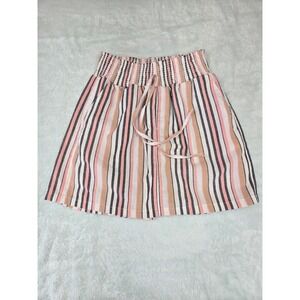 ONE5ONE Womens Pink Tan Striped Smocked Waist Drawstring Shorts Large MSK21255Z
